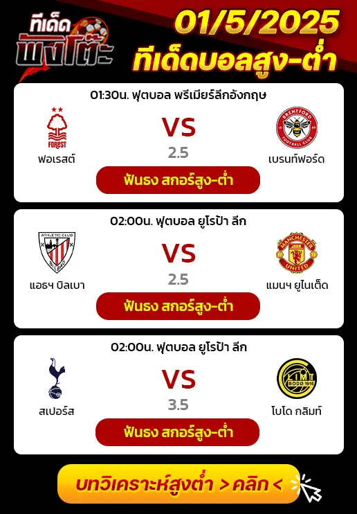 สเปอร์ส vs โบโด กลิมท์-แอธฯ บิลเบา vs แมนฯยู-ฟอเรสต์ vs เบรนท์ฟอร์ด