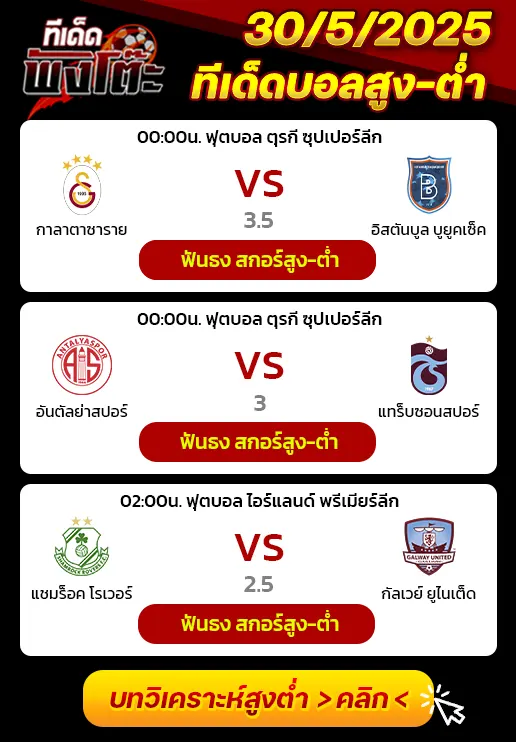 กาลาตาซาราย vs อิสตันบูล บาซัคเซฮีร์-อันตัลยาสปอร์ vs แทร็บซอนสปอร์-แชมร็อค โรเวอร์ส vs กัลเวย์ ยูไนเต็ด