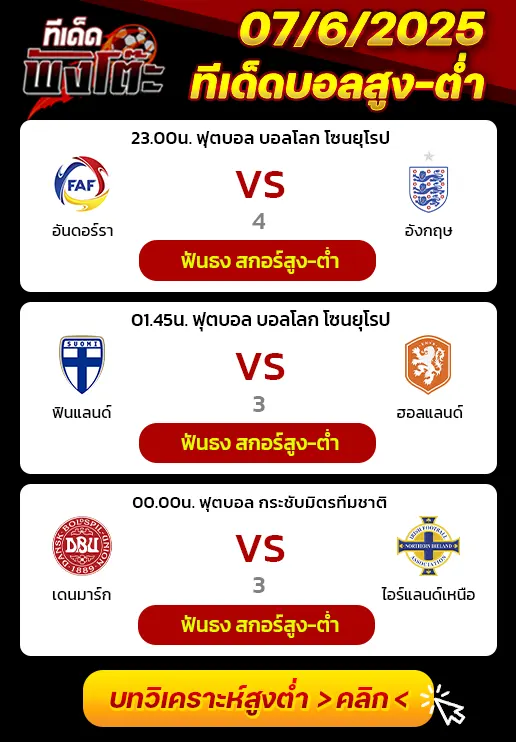 เดนมาร์ก vs ไอร์แลนด์เหนือ-ฟินแลนด์ vs เนเธอร์แลนด์-อันดอร์ร่า vs อังกฤษ