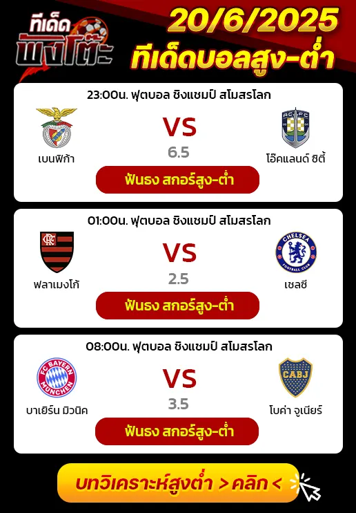 เบนฟิก้า vs โอ๊คแลนด์ ซิตี้-ฟลาเมงโก้ vs เชลซี-บาเยิร์น vs โบคา จูเนียร์ส