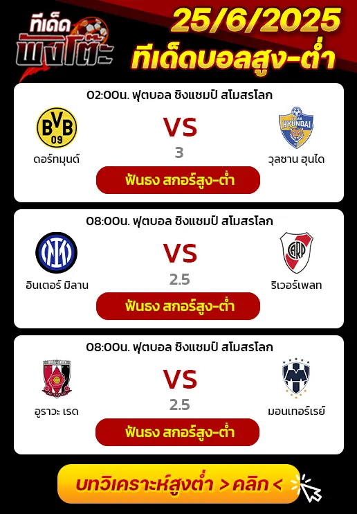 อินเตอร์ มิลาน vs ริเวอร์เพลท-ดอร์ทมุนด์ vs อุลซาน ฮุนได-อูราวะ เร้ดส์ vs มอนเตอร์เรย์