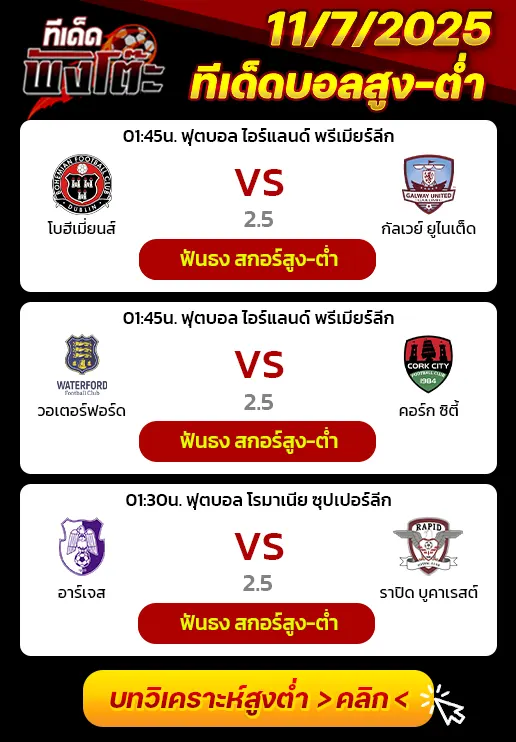 อาร์เจส vs ราปิด บูคาเรสต์-วอเตอร์ฟอร์ด vs คอร์ก ซิตี้-โบฮีเมี่ยนส์ vs กัลเวย์ ยูไนเต็ด