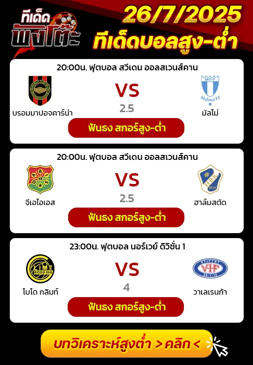 โบโด กลิมท์ vs วาเลเรนก้า-จีเอไอเอส vs ฮาล์มสตัด-บรอมมาปอยคาร์น่า vs มัลโม่
