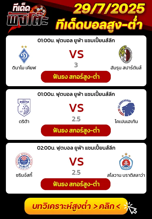 ซรินจ์สกี้ vs สโลวาน บราติสลาว่า-ดริต้า vs โคเปนเฮเก้น-ดินาโม เคียฟ vs ฮัมรุน สปาร์ตันส์