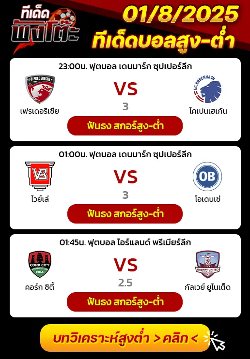 เฟรเดอริเซีย vs โคเปนเฮเก้น-ไวย์เล่ vs โอเดนเซ่-คอร์ก ซิตี้ vs กัลเวย์ ยูไนเต็ด