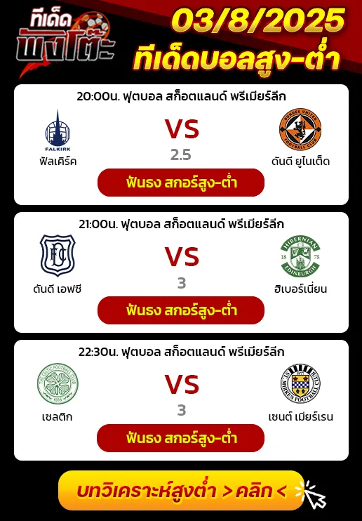 ดันดี เอฟซี vs ฮิเบอร์เนี่ยน-ฟัลเคิร์ค vs ดันดี ยูไนเต็ด-เซลติก vs เซนต์ เมียร์เรน
