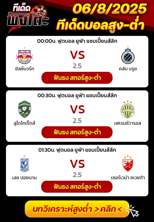 เลช ปอซนาน vs เซอร์เวน่า ซเวซด้า-ลูโดโกเร็ตส์ vs เฟเรนซ์วารอส-ซัลซ์บวร์ก vs คลับ บรูช
