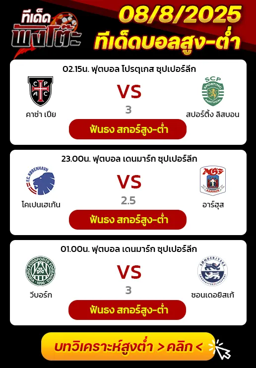 โคเปนเฮเก้น vs อาร์ฮุส-วีบอร์ก vs ซอนเดอยิสเก้-คาซ่า เปีย vs สปอร์ติ้ง ลิสบอน