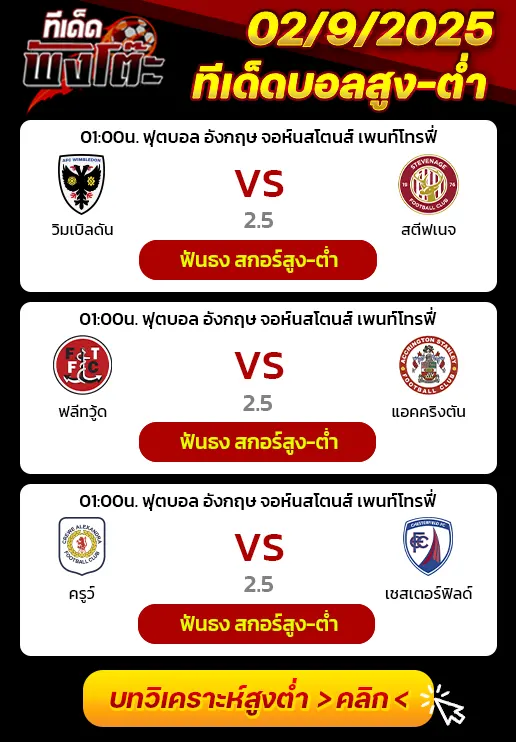 วิมเบิลดัน vs สตีฟเนจ-ครูว์ vs เชสเตอร์ฟิลด์-ฟลีทวู้ด vs แอคคริงตัน