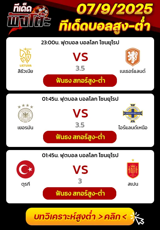 ลิธัวเนีย vs เนเธอร์แลนด์-ตุรกี vs สเปน-เยอรมัน vs ไอร์แลนด์เหนือ