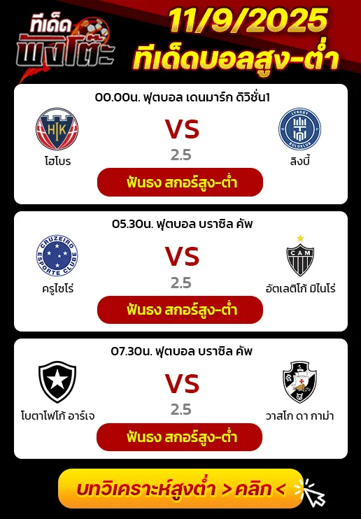 ครูไซโร่ vs แอตฯ มิไนโร่-โบตาโฟโก้ vs วาสโก ดา กาม่า-โฮโบร vs ลิงบี้