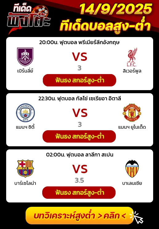 บาร์เซโลน่า vs บาเลนเซีย-เบิร์นลี่ย์ vs ลิเวอร์พูล-แมนฯซิตี้ vs แมนฯยู