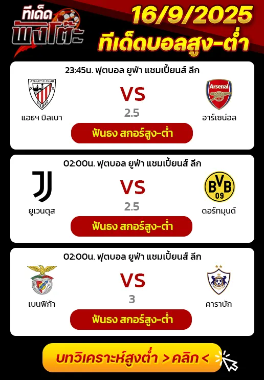 แอธฯ บิลเบา vs อาร์เซน่อล-เบนฟิก้า vs คาราบัก-ยูเวนตุส vs ดอร์ทมุนด์