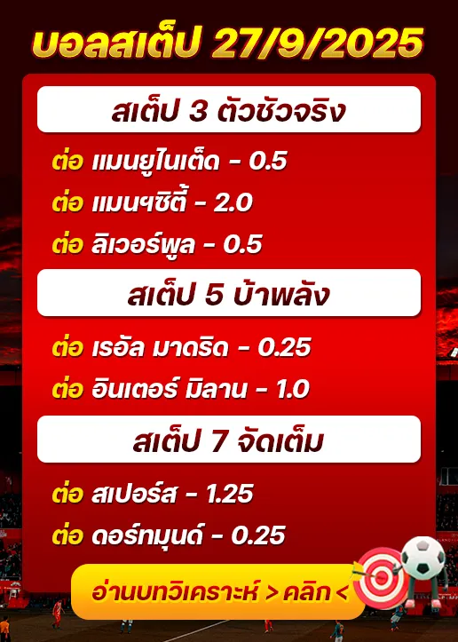 ทีเด็ดบอลสเต็ป 27/09/2025