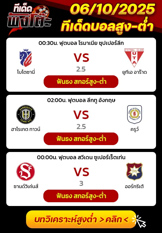 ซานด์วิเค่นส์ vs ออร์กรีเต้-โบโตซานี่ vs ยูทีเอ อาร๊าด-ฮาโรเกต ทาวน์ vs ครูว์ อเล็กซานดร้า