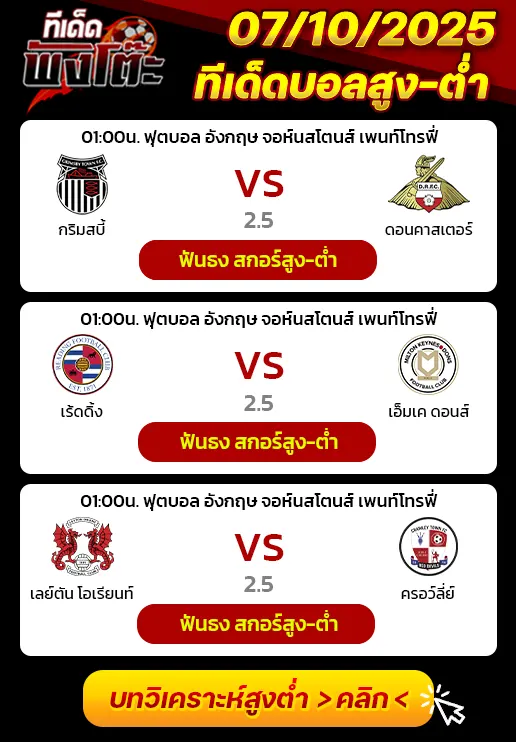 กริมสบี้ ทาวน์ vs ดอนคาสเตอร์-เลย์ตัน โอเรียนท์ vs ครอว์ลี่ย์-เร้ดดิ้ง vs เอ็มเค ดอนส์