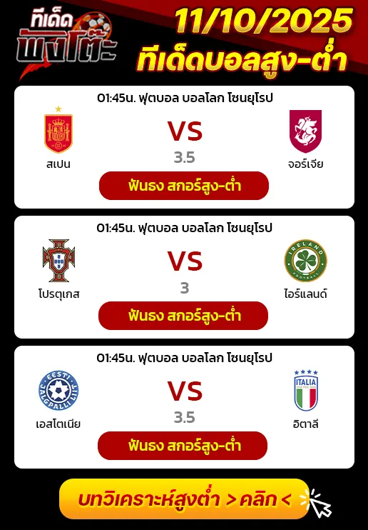 สเปน vs จอร์เจีย-เอสโตเนีย vs อิตาลี-โปรตุเกส vs ไอร์แลนด์