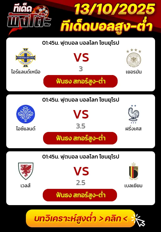 ไอซ์แลนด์ vs ฝรั่งเศส-ไอร์แลนด์เหนือ vs เยอรมัน-เวลส์ vs เบลเยียม