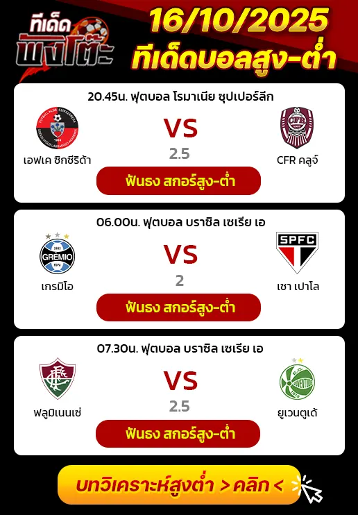 ซิคส์เซเรด้า vs ซีเอฟอาร์ คลูจ์-เกรมิโอ vs เซา เปาโล-ฟลูมิเนนเซ่ vs ยูเวนตูเด้