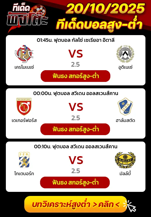เครโมเนเซ่ vs อูดิเนเซ่-เดเกอร์ฟอร์ส vs ฮาล์มสตัด-โกเตบอร์ก vs มัลล์บี้
