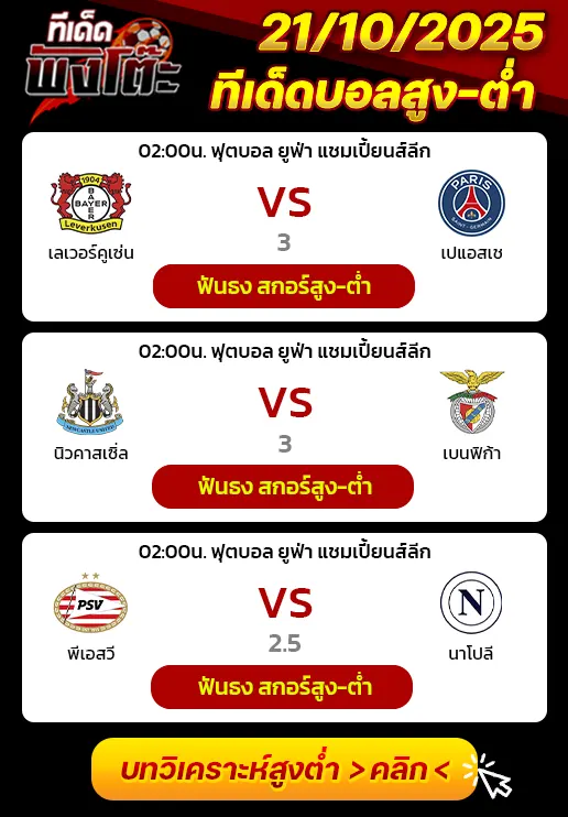 นิวคาสเซิ่ล vs เบนฟิก้า-พีเอสวี vs นาโปลี-เลเวอร์คูเซ่น vs เปแอสเช