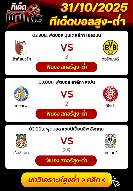 เกตาเฟ่ vs กิโรน่า-เอาก์สบวร์ก vs ดอร์ทมุนด์-เร็กซ์แฮม vs โคเวนทรี่