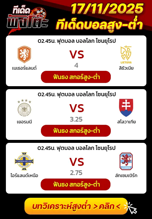 เนเธอร์แลนด์ vs ลิธัวเนีย-ไอร์แลนด์เหนือ vs ลักเซมเบิร์ก-เยอรมัน vs สโลวาเกีย