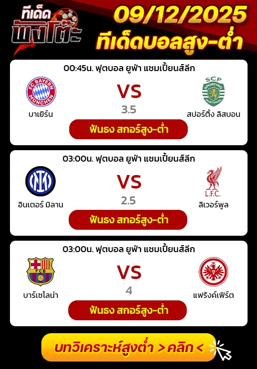 อินเตอร์ มิลาน vs ลิเวอร์พูล-บาร์เซโลน่า vs แฟร้งค์เฟิร์ต-บาเยิร์น vs สปอร์ติ้ง ลิสบอน