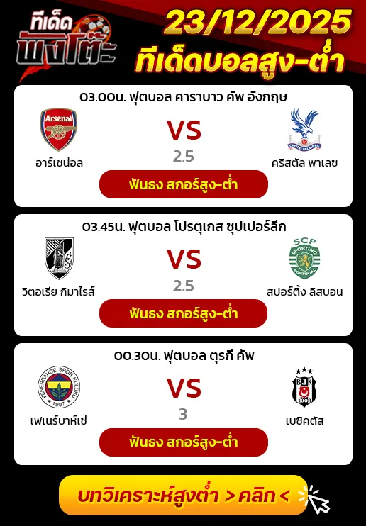 อาร์เซน่อล vs คริสตัล พาเลซ-เฟเนร์บาห์เช่ vs เบซิคตัส-วิตอเรีย กิมาไรส์ vs สปอร์ติ้ง ลิสบอน
