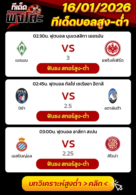 ปิซ่า vs อตาลันต้า-เอสปันญ่อล vs กิโรน่า-เบรเมน vs แฟร้งค์เฟิร์ต