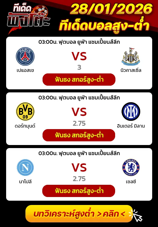 เปแอสเช vs นิวคาสเซิ่ล-ดอร์ทมุนด์ vs อินเตอร์ มิลาน-นาโปลี vs เชลซี