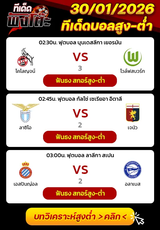 ลาซิโอ vs เจนัว-เอสปันญ่อล vs อลาเบส-โคโลญจน์ vs โวล์ฟสบวร์ก