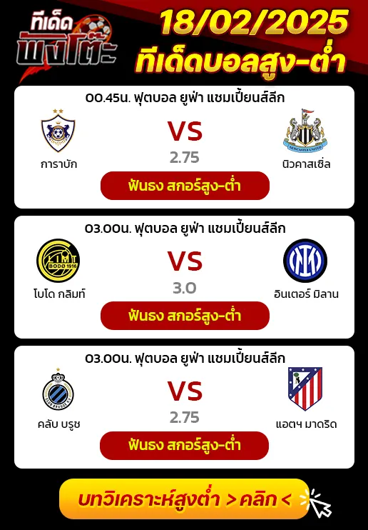 โบโด กลิมท์ vs อินเตอร์ มิลาน-การาบัก vs นิวคาสเซิ่ล-คลับ บรูซ vs แอตฯ มาดริด