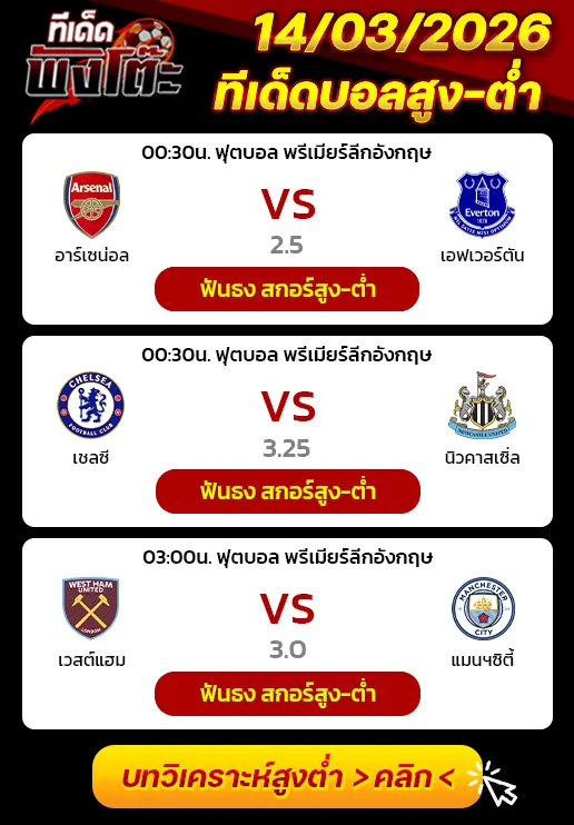 อาร์เซน่อล vs เอฟเวอร์ตัน-เชลซี vs นิวคาสเซิ่ล-เวสต์แฮม vs แมนฯซิตี้