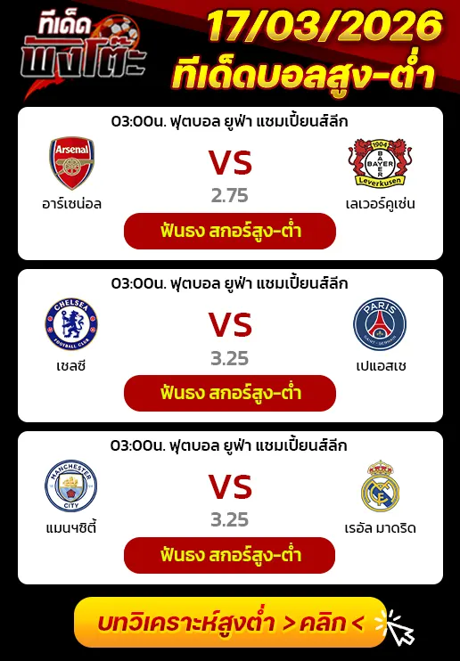 อาร์เซน่อล vs เลเวอร์คูเซ่น-เชลซี vs เปแอสเช-แมนฯซิตี้ vs เรอัล มาดริด