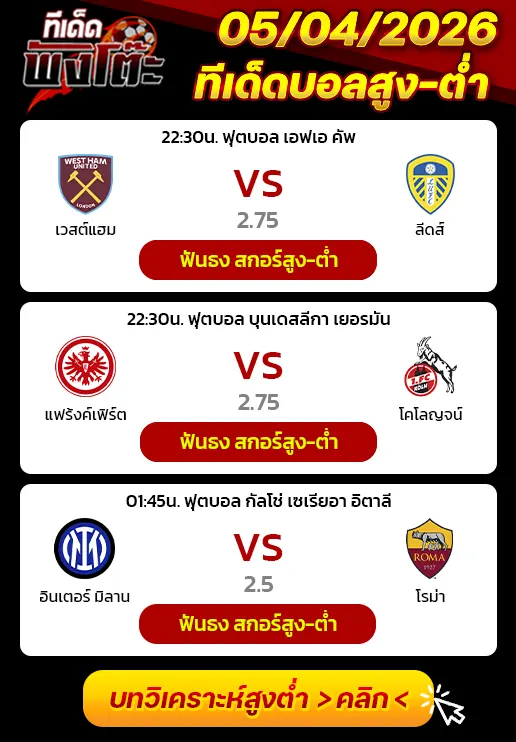 อินเตอร์ มิลาน vs โรม่า-เวสต์แฮม vs ลีดส์-แฟร้งค์เฟิร์ต vs โคโลญจน์