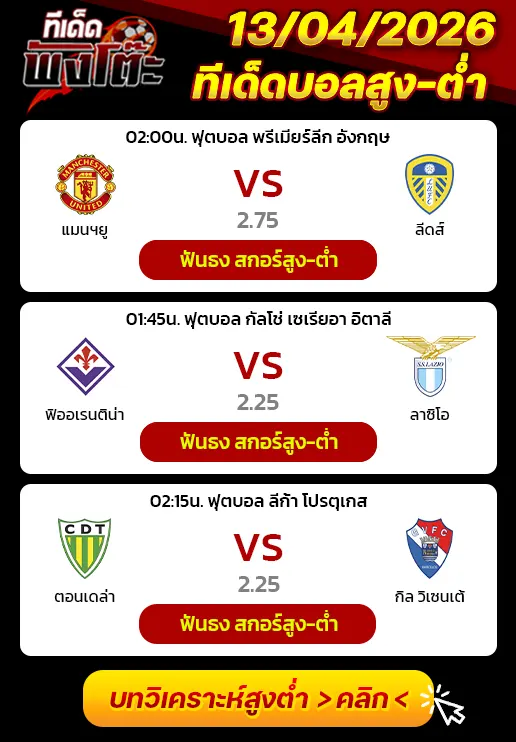 ฟิออเรนติน่า vs ลาซิโอ-แมนฯยู vs ลีดส์-ตอนเดล่า vs กิล วิเซนเต้